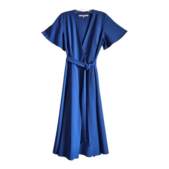 Anthropologie Dresses & Skirts - ANTHROPOLOGIE HUTCH Women's S Kiera Wrap Dress Blue V-Neck Midi Tie Belt Lined